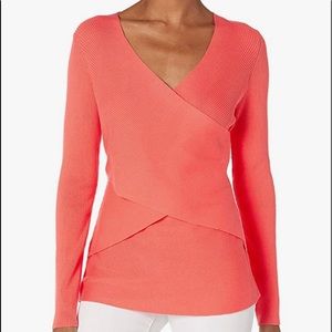 Foxcroft wrap sweater in coral, M